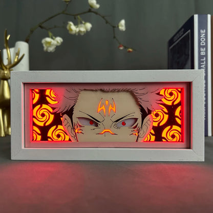 Anime Light Box Jujutsu Kaisen Sukuna Yuji Itadori Eye Face Lamp for Gaming Room Decoration Manga 3D Papercut Table Lamp Wood